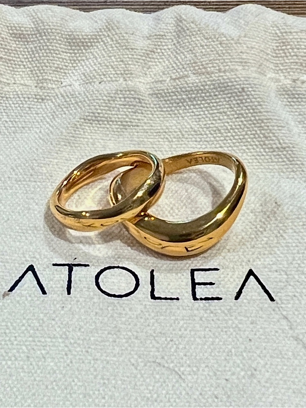 ATOLEA Gold Ring Duo Set | Organic Sculptural Wave Bands | Sizes 5 & 7
